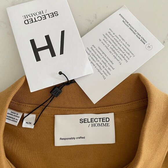 Selected/Homme SLHPARIS SS Organic Cotton Polo Shirt Wood Thrush Gold Sz M NWT - Picture 8 of 10